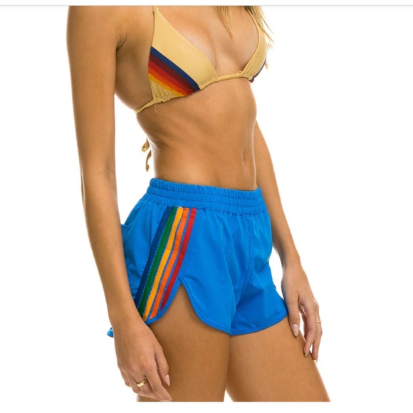 Aviator Nation Pants - Aviator Nation 5 STRIPE FLEX BOARD SHORTS - PARROT // RAINBOW Blue Size S